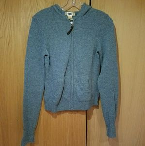 Teal zip-up hooded lambs wool sweater
